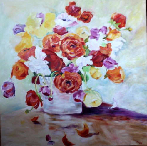 Blumenstrauss Öl,100x100 cm