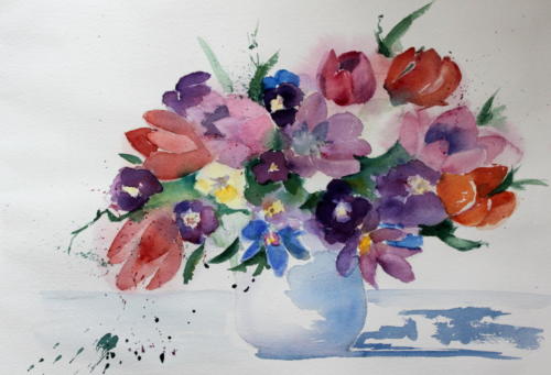Frühlingsblumen Aquarell 38x52 cm