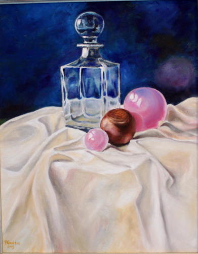Glas mit Rosenquarz,Öl   60x50cm