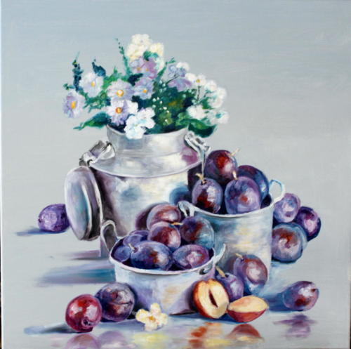 Pflaumenernte Öl 60x60cm