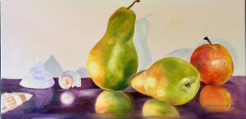 Stillleben mit Birne und Apfel Öl 40x70cm