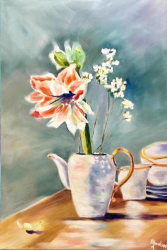 Stillleben mit Vase Öl 70x30cm