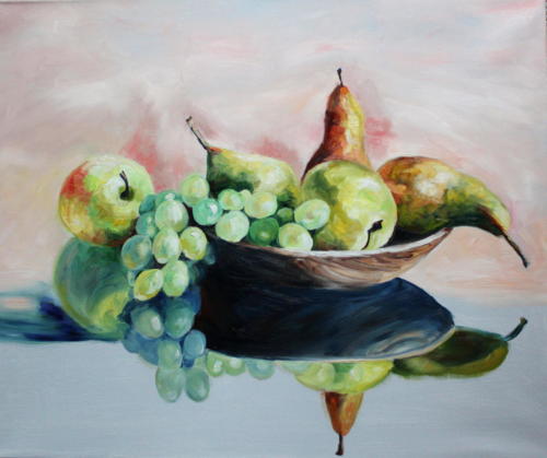 Trauben und Birnen Öl 50x60 cm