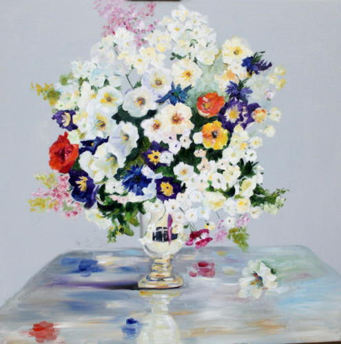 Weisse Blumen Öl 50x50cm