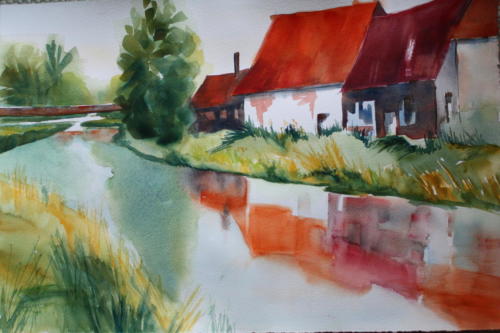 Am Fluss Aquarell 50x70cm