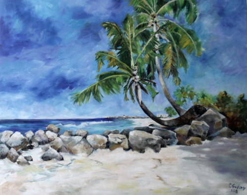 Barbados Coconut tree Öl 80x100cm
