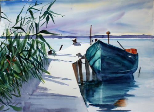 Chiemsee Steg Aquarell 60x80