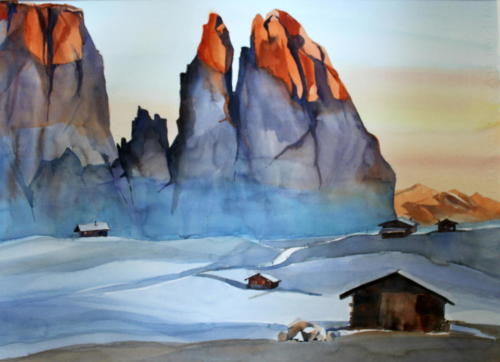 Dolomiten 3 Zinnen Aquarell 60x80cm