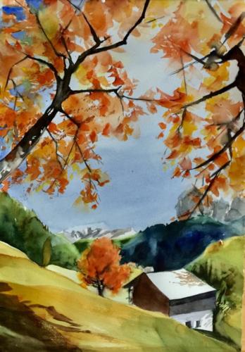 Herbst in den Bergen Aquarell 70x40cm