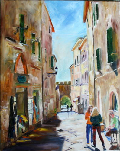 Südländisches Städtchen Öl 40x30cm
