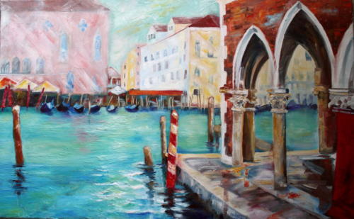 Venedig Rialto Markt Öl 60x90cm