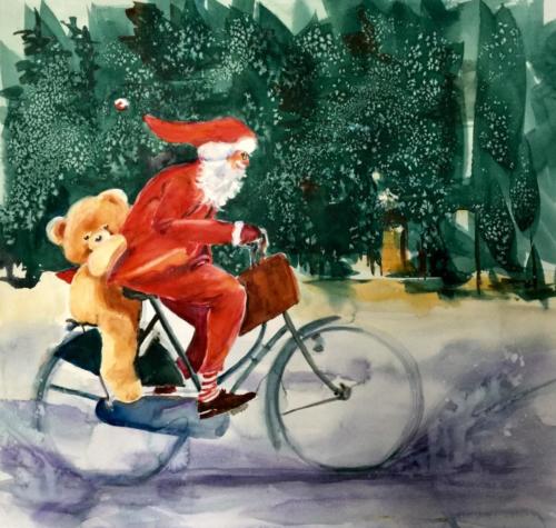 Biker Santa Aquarell 50x60cm
