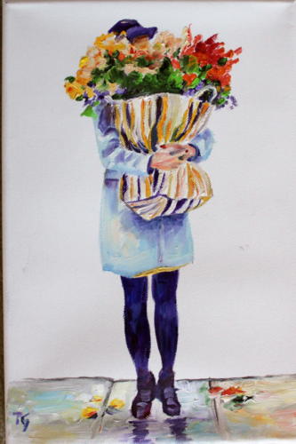 Blumen lady Öl 30x20cm