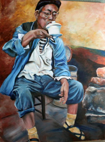 Der Teetrinker Öl 80x60cm