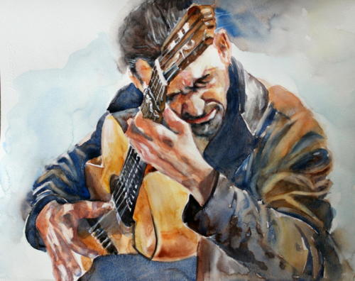 Die Gitarre Aquarell 50x40cm