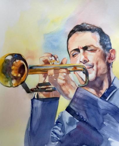 Jazz Trompeter Aquarell 38x52cm