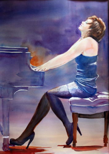Pianistin Aquarell60x40cm