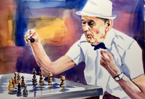 Schach Matt Aquarell 50x70cm