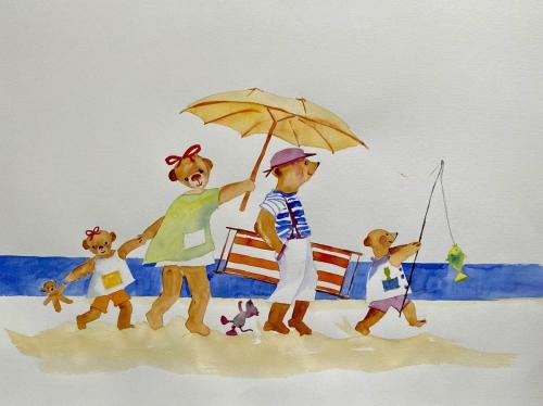Bären Strandleben,Aquarell