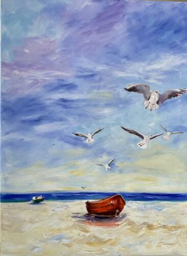 Boot am Strand,Öl,80x60 cm