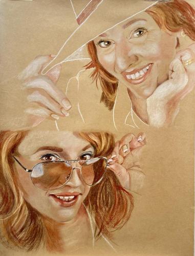 Doppelportrait Mutter und Tochter Pastell