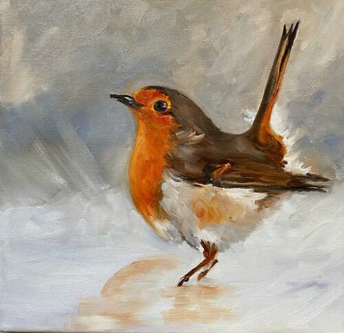 Rotkehlchen,Öl 30x30 cm